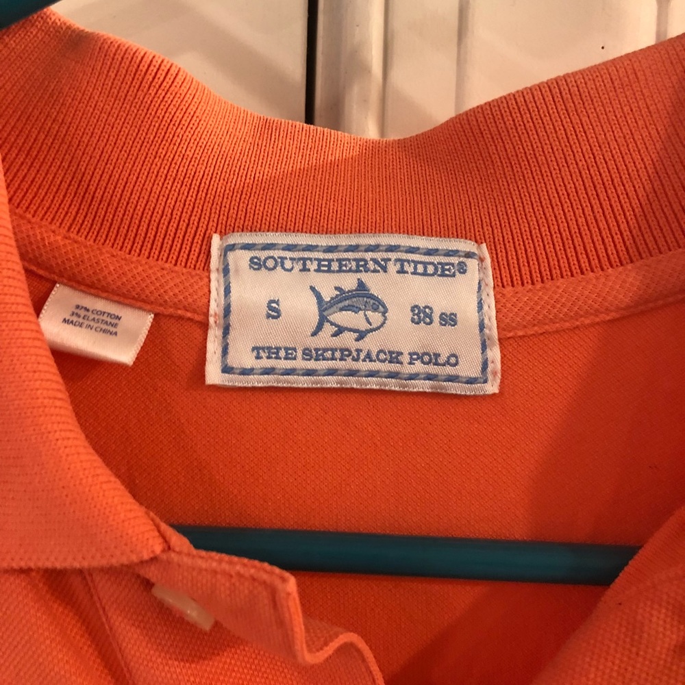 Southern Tide orange short sleeve polo. - Picture 2 of 3